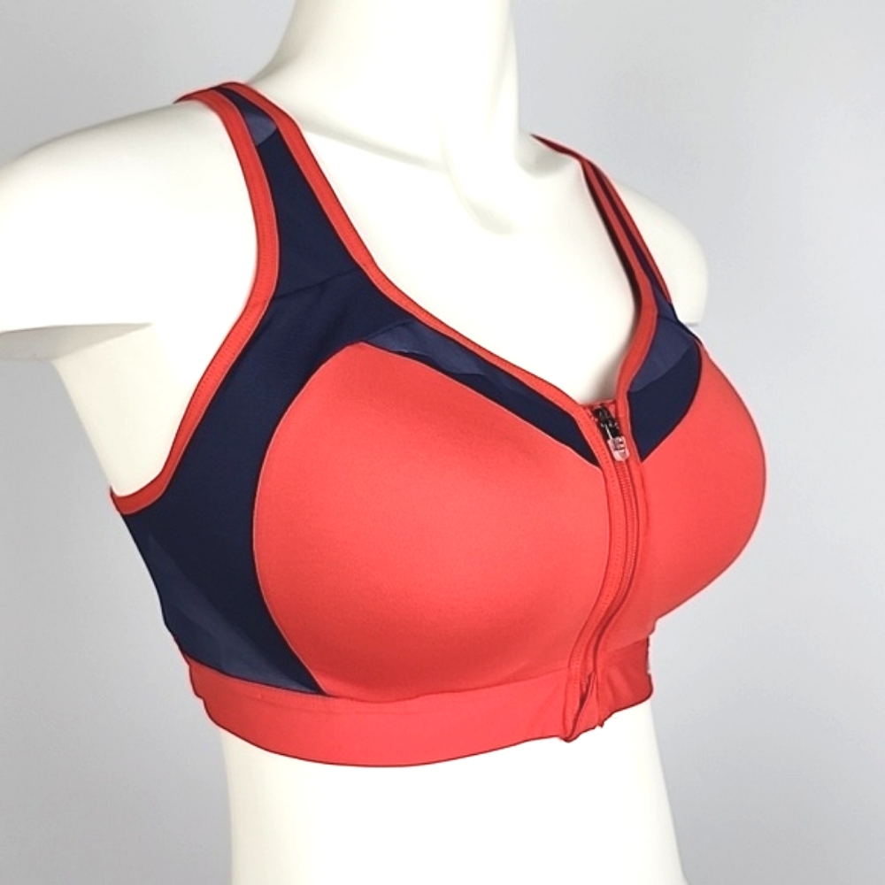 Champion Women's High Motion Control Impact Front Zip Red Blue Sports Bra Size M